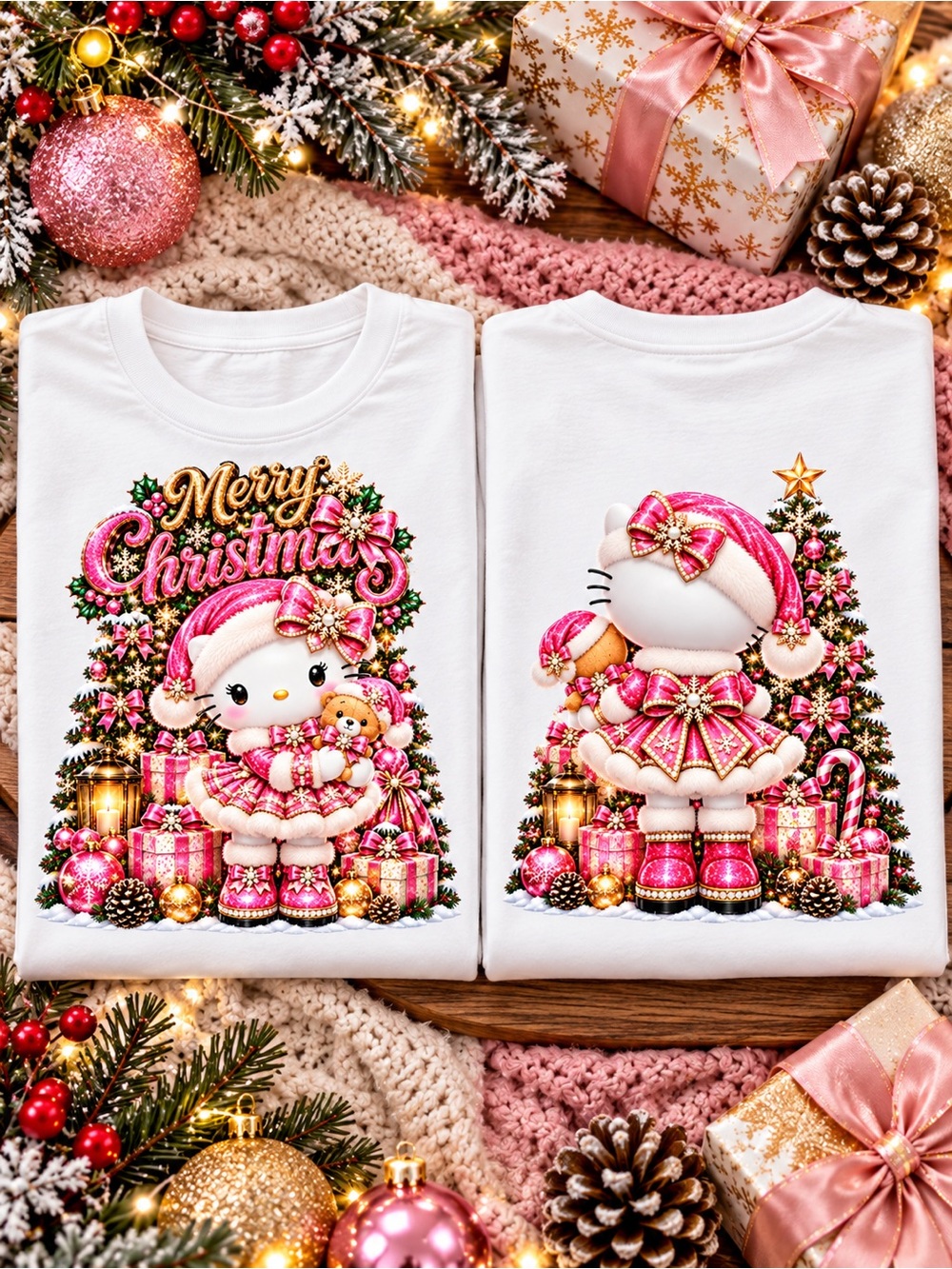 Hello Kitty Holiday Christmas T-Shirt Faux Embroidery & Faux Rhinestones pick 1 - Picture 14 of 16